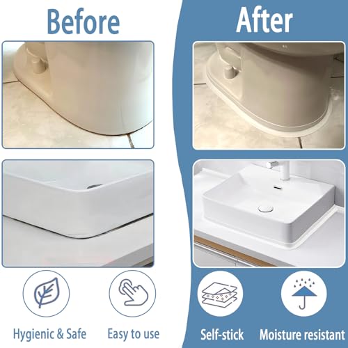Caulk Tape Self Adhesive, 4 Rolls Waterproof Toilet Caulk Strip, Toilet Sealer Around Toilet Base, Traditional Caulking Replacement, Caulking Tape for Bathroom, Bathtub, Floor Wall Edge Protector