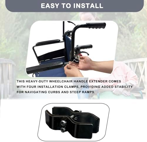 Wheelchair Handle Extenders, (400lbs Weight Capacity) Adjustable Wheel Chair Accessories Adults - Stroller Handle Extender, Extendable Handle for Wheelchair, Rallator & Stroller (Without Brake)