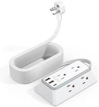 NTONPOWER 25ft Power Strip Flat Plug, Surge Protector Extension Cord with USB-C, Flat Surge Protector Power Strip, Mountable Surge Protector 3-Side for Home Office Accessories, White