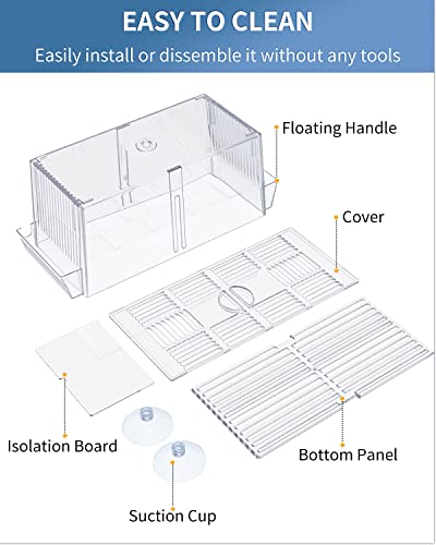 Pawfly Aquarium Fish Breeding Box Acrylic Hatchery Incubator Tank with Suction Cups Large Isolation Box for Baby Fish Shrimp Betta Guppy and Platy