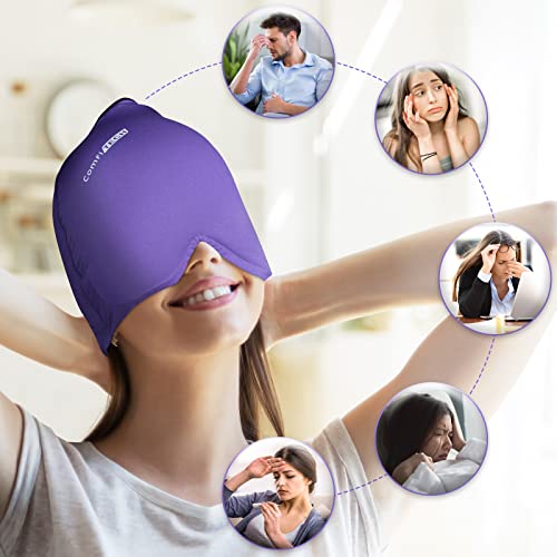 ComfiTECH Migraine Ice Head Wrap, Headache Relief Hat for Migraine Cap for Tension Puffy Eyes Migraine Relief Cap for Sinus Headache and Stress Relief Cold Compress (Medium Purple)