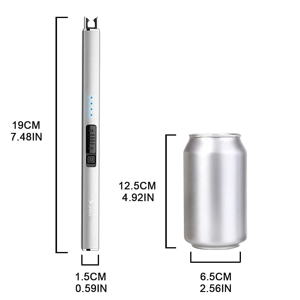 SUPRUS Electric Lighter Arc Windproof Flameless USB Lighter Rechargeable Lighter with Safety Lock for Candle BBQ Camping (Silver)