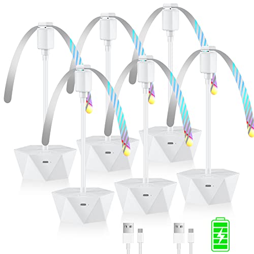chemotex Fly Fans for Tables Rechargeable Fly Fans Keep Flies Away Flexible Fly Repellent Fans for Outdoor Table Top Fly Fan with Holographic Blades for Outside, Picnic (White, 6Packs)