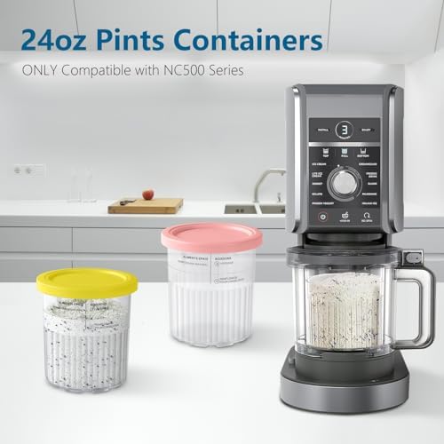 vione Replacement for Ninja Creami Deluxe Pints and Lids – 2 pack, 24 oz. Pint Containers Compatible with NC501, NC500 Series – BPA Free, Dishwasher Safe, Assorted Colors