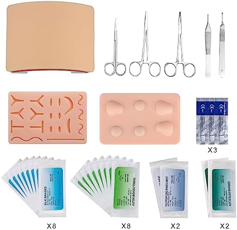 Medarchitect Premium Suturing Skill Trainer Including DIY Incision Suture Pad with Hook & Loop Replacement Design, 19 Pre-Cut Wounds Pad & Complete Tools for Advanced Suture Skill Practice