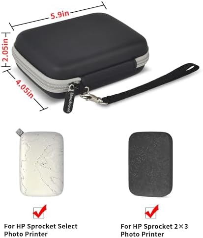 Case Compatible with HP Sprocket Portable 2x3/ Select 2.3x3.4/ 2nd Edition Printer, Travel Carrying Organizer Holder Fits for Zink Photo Paper, USB Cable and More Accessories - Black (Box Only)