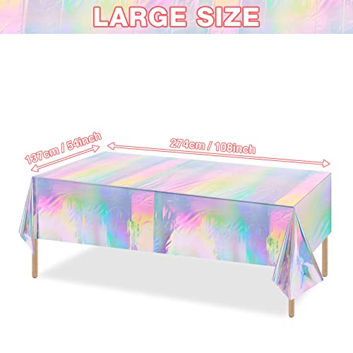 8 Pack Iridescence Plastic Tablecloths Shiny Disposable Laser Rectangle Table Covers Holographic Foil Tablecloth Iridescent Party Decoration Birthday Bridal Wedding Christmas 54" x 108"(Laser)