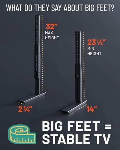ECHOGEAR Universal Large TV Stand - Height Adjustable Base for TVs up to 77" - Wobble-Free Replacement Stand Works w/Any TV Including Vizio, TCL, Samsung & More - Flat Design Compatible w/Soundbars