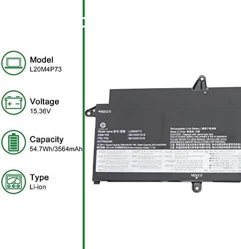 L20M4P73 Laptop Battery Replacement for Lenovo ThinkPad X13 Gen 2 2021 Gen 3 2022 Series SB10W51919 5B10W51818 SB10W51954 5B10W51853 L20L4P73 SB10W51953 L20C4P73 L20D4P73 15.36V 54.7Wh