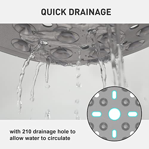 XIYUNTE Large Square Shower Mat - 27x27inch Non Slip Shower Mats for Shower Anti Slip for Elderly, Square Shower Stall Floor Mat with Powerful Suction Cup and Drain Holes, Machine Washable, Clear Grey