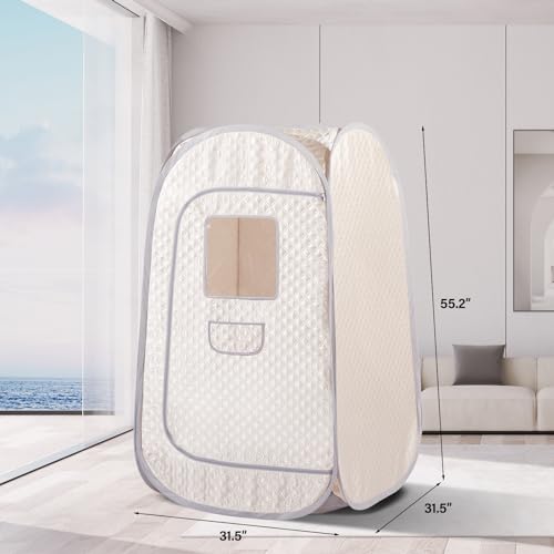 Smartmak Portable Steam Sauna Tent, Full Body Personal Home Spa, Lightweight Foldable Steam Room for Detox Therapy, Steamer NOT Included (L 31.5” * W 31.5” * H 55.2” Champagne)