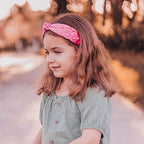 FROG SAC Pink Heart Headband for Girls, Studded Knotted Valentines Day Headbands for Kids, Cute Stud Knot Vday Head Bands, Little Girl Velvet Hair Accessories, Fashion Hair Bands for Children