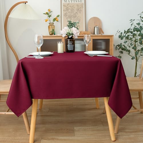 Biscaynebay Textured Fabric Christmas Square Tablecloths 54x54 Inches, Burgundy Water Resistant Tablecloths for Dining, Kitchen, Wedding, Parties etc. Machine Washable