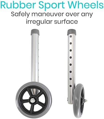 Vive Walker Wheels, Ski Glides, Accessories Covers for Seniors (6 PCS), Replacement Feet Parts Ball Set for Folding Medical Roller Safety- Front, Back Stability 5" Rubber, Bariatric - Universal Size
