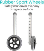 Vive Walker Wheels, Ski Glides, Accessories Covers for Seniors (6 PCS), Replacement Feet Parts Ball Set for Folding Medical Roller Safety- Front, Back Stability 5" Rubber, Bariatric - Universal Size