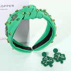 St.Patrick's Day Headband for Women - Glitter Shamrock Jeweled Knotted Headband with Lucky Green Crystals, Parade Hair Accessories Party Gift (Green2)