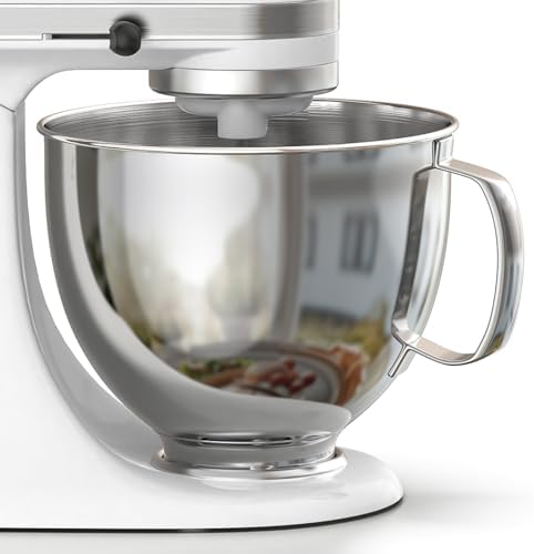 Cofun Stainless Steel Mixer Bowl For Kitchenaid Tilt-Head Stand Mixers 4.5-5 Quart, 5 qt Mixing Bowl Replacement For Kitchen aid With Anti-slip Handle, Polished