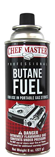 Chef Master 90340 | Pack of 4 Butane Fuel Cylinders| 8oz Butane Canisters for Portable Stove | Butane Torch Replacement Canisters