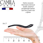 Camila Paris CP3285 French Twist Stick Hair Fork, Large Wavy U Shaped Hair Pin Clip for Spiral Updo and Bun, Black, Fashion Flexible Durable Styling Hair Accessories for Women, Made in France