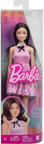 Barbie Fashionistas Doll #224 with Black Wavy Hair, Pink Gingham Dress & Accessories, 65th Anniversary Collectible Toy