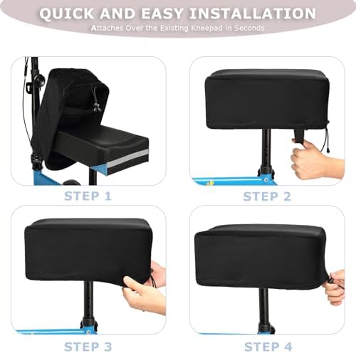 Knee Scooter Cushion 2" thick Memory Foam Knee Scooter Pad for Comfort w/Removable Cover Walker/Roller Accessories fits Most Models (Black)