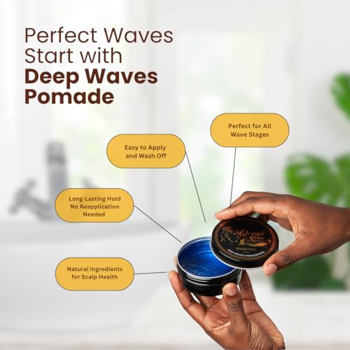 OCEAN VIEW DEEP WAVES POMADE- Water-Based Hair Cream for 360 Wave Training and Wolfing- Silky Smooth Application and Styling, Strong Hold, Easy Wash- Waver and Barber Accessories - 4oz Tin Can