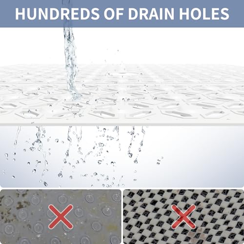 OTHWAY Square Shower Mat, 27"x 27"Extra Large Anti Slip Mat for Shower, Machine Washable Baby Bath Mat with Drain Holes in Middle, TPE White Bath Mat for Tub Bathroom Elderly Kids Toddlers(White)