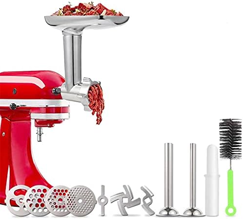 Meat Grinder Attachment for KitchenAid Stand Mixers, Accessories Included 2 Sausage Stuffer Tubes, Durable Metal Food Grinder Attachments by Kitchood, Silver