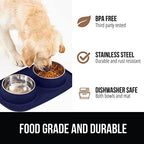 Gorilla Grip 100% Waterproof BPA Free Cat and Dog Bowls Silicone Feeding Mat Set, Stainless Steel Bowl Slip Resistant Raised Edges, Catch Water, Food Mess, No Spills, Pet Accessories, 4 Cup, Navy