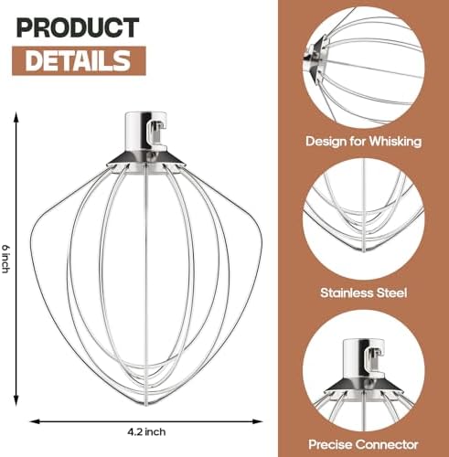 InnoMoon 6-Wire Whip Whisk Attachment for Kitchenaid, Stainless Steel Whisk Attachment for Kitchenaid Mixer, For Kitchen Aid Accessories and Attachments for Egg, Cream and flour