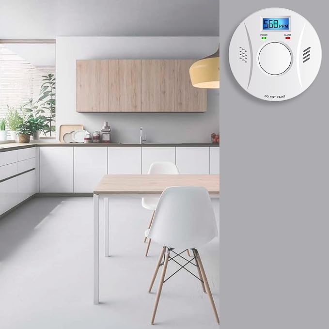 Carbon Monoxide Detector, Plug in Wall with 9-Volt Battery Backup, Digital LED Display (1 Pack)