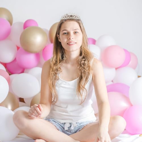 21st Birthday Crowns and Sashes for Women, Princess Tiara Birthday Sash Set Elegant Sliver Crown with Combs for Girls Crystal Tiaras Birthday Headpieces for Party Hair Accessories Gifts