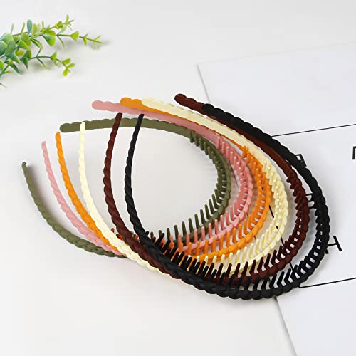 WOVOWOVO Braided Thin Headbands for Women, 12 Packs Plastic Hair Bands with Long Teeth for Girls Teens, Non Slip Fashion Hair Comb Head Bands Hair Accessories