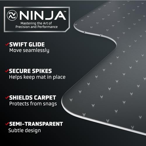 NINJA Easy Glide Office Chair Mat for Carpet Floors, Strong Slip Resistant Under Desk Floor Protector, Stay in Place Plastic Computer Mats for Rolling Work and Gaming Chairs, 32.5x48 Inch, Clear Lip