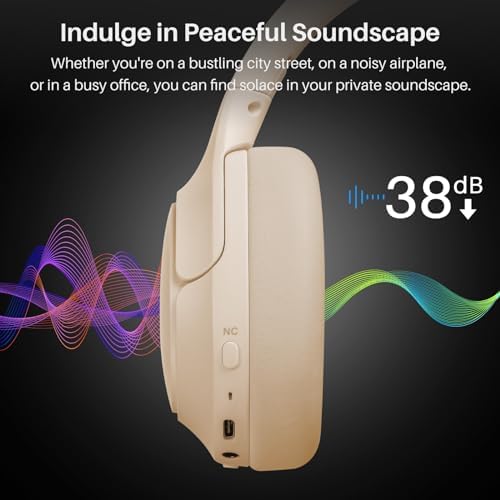 TOZO HT2 Hybrid Active Noise Cancelling Headphones, Wireless Over Ear Bluetooth Headphones+HT2 Replacement Ear Pads Khaki