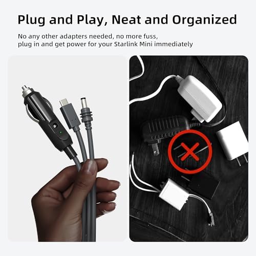 Starlink Mini 3 in 1 DC Power Cable 16.4FT, 100W+ USB C 12-24V Cigarette Lighter Plug and DC Male Power Cable Cord for Starlink Mini, Plug and Play Starlink Mini Accessories 5M