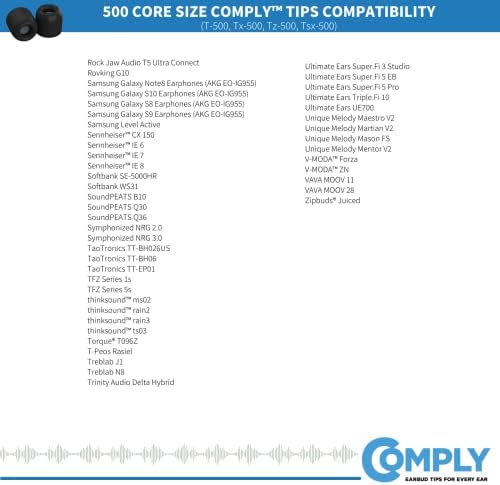 Comply 500 Core Series | Memory Foam Replacement IEM Ear Tips for KZ, Moondrop, FiiO Sennheiser & More | Superior Noise Isolation, Ultimate Comfort, Secure Fit | TechDefender, Black, Large (3 Pairs)