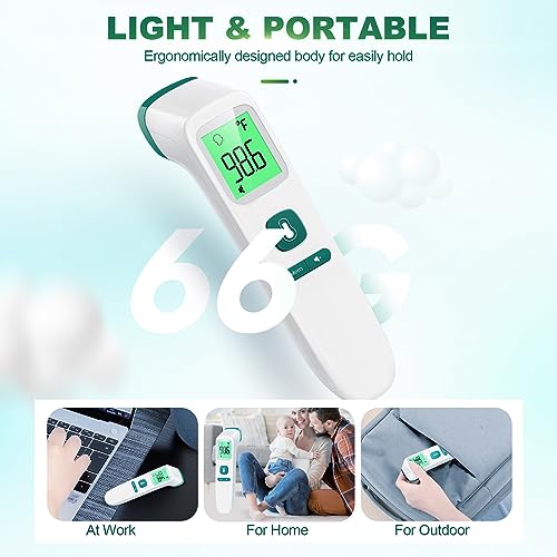 GoodBaby Non-Contact Thermometer for Adults and Kids,Digital Forehead Thermometer with Fever Alarm,Silent Mode and 35-Set Memory,Forehead/Object 2 in 1 Mode-Basal Thermometer,Green (FC-IR202-Green)