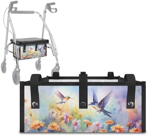 LedBack Universal Walker Accessories Hummingbird Daisy Walker Seat Covers Rollator Walker Seat and Backrest Covers Underseat Pouch Tote for Rolling Walkers