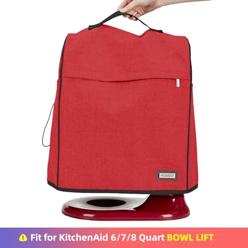 HOMEST Stand Mixer Dust Cover Compatible with KitchenAid 6/7/8 Quart Bowl Lift, Zipper Pocket for Various Kitchen Appliance Accessories, Red (Patent Design)