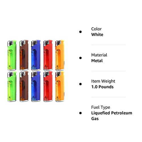 10 Pack Refillable Butane Cigarette Lighter with LED Flashlight
