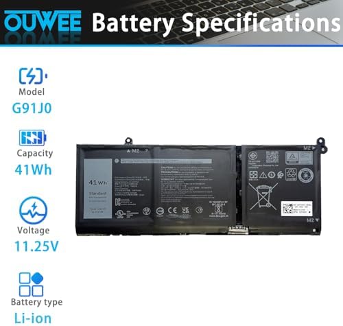 41Wh G91J0 Battery Replacement for Dell Latitude 3320 3330 3420 3520 Inspiron 3510 3511 3515 3525 3530 5310 5410 5418 5510 5515 5518 14 Plus 7420 7415 2-in-1 Vostro 5620 5625 V6W33 TN70C 11.25V
