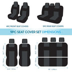 BDK PolyPro Car Seat Covers Full Set in Gray on Black, Front and Rear Split Bench Seat Covers for Cars, Easy to Install Car Seats Cover Set and Accessories for Auto Trucks Van SUV - Gray