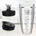 Blender Replacement Parts for Ninja, 2 24oz Ninja Blender Cups Replacement with To-Go Lids, 7-Fins Extractor Blade for Nutri Ninja Auto iQ BN401 BN751 BN801 BN800 BL682 BL480-30 NN100