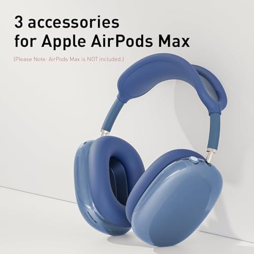 Case Cover for AirPods Max Headphones, Silicone Ear Pad/Headband Cover/Clear Soft TPU Ear Cups Cover, [3 in 1] Accessories Protector for Apple AirPod Max (2024/2020), Sky Blue