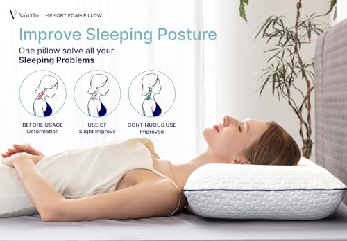 Vaverto King Size Gel Memory Foam Pillow: Ventilated, Orthopedic, Contoured Support, Cooling Design with Viscose Made from Bamboo Cover - Ideal for Side and Back Sleepers, Dorm Room Essential
