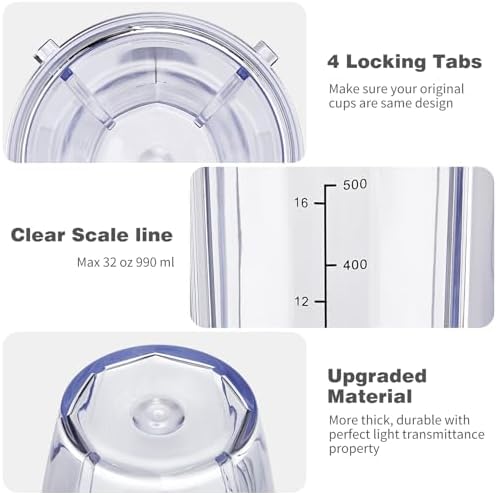Ninja Blender Cups Replacement 24 oz Slim Cups Kit with Sip & Seal Lids BL450 BL480 BL486 BL487 BL492 BL494 BL642 BL682 NN100 BL2012