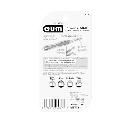 GUM Proxabrush Go-Betweens - Tight, Interdental Brushes for Tight Teeth, Dental Picks for Plaque Removal, Safe for Braces & Dental Devices, 10ct (4Pk)