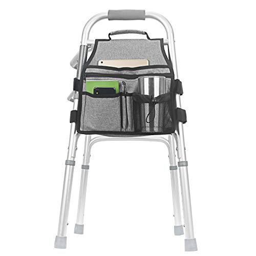 Side Walker Bags,Walker Organizer Pounch for Rollator and Folding Walkers,Walker Side Accessories for Elderly, Seniors, Handicap, Disabled (Double Sided) (Grey)
