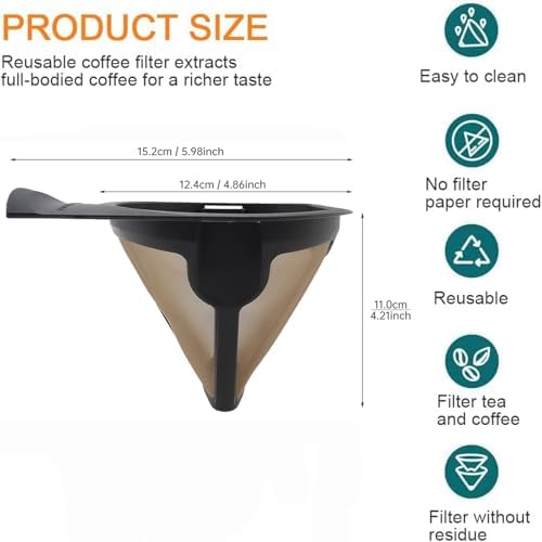 Reusable Coffee Filter Baskets 2PC, Cone Coffee Maker Filter Replacement Compatible with Ninja Coffee Maker CM305, CP301, CP307C,CM401, 8-12 Cup Coffee Permanent Filters for Cuisinart Coffee Maker